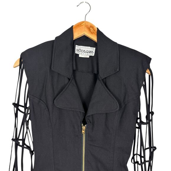 Vintage 80's Moderne Sportswear Black Zip Up Cage Sleeve Blazer Top Sz Small - Picture 3 of 15